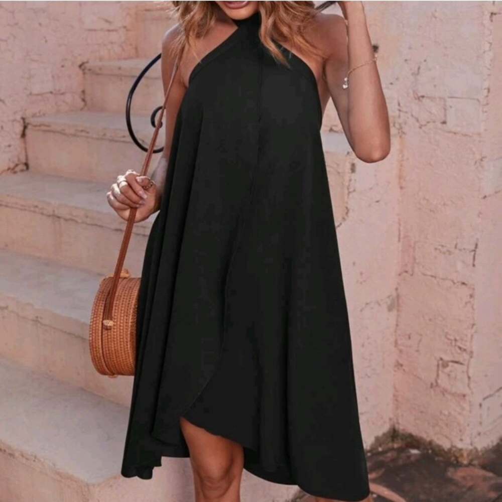 SHEIN Black halter open back dress